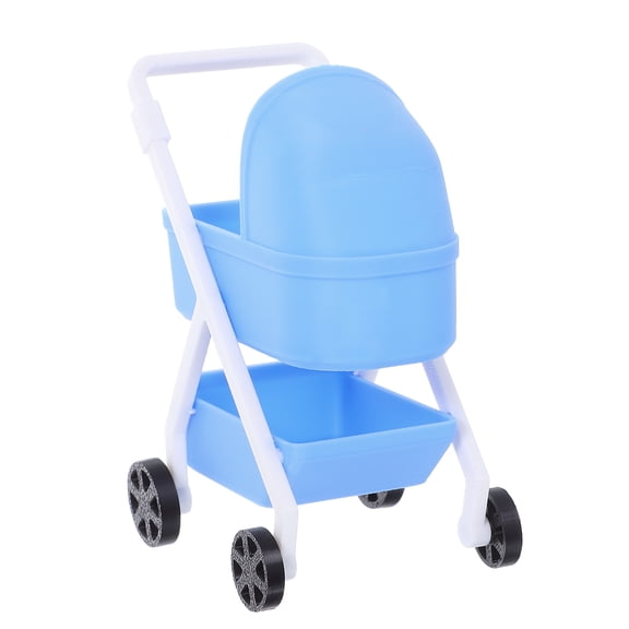 Amosfun Simulated Doll Stroller Blue Plastic Dollhouse Furniture 1Pack