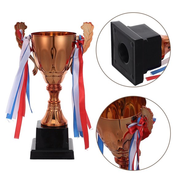 Amosfun Rose Plated Gold Metal Trophy Cup for Sports with Ribbon Elegant 9 Inch Award for Tournament Events
