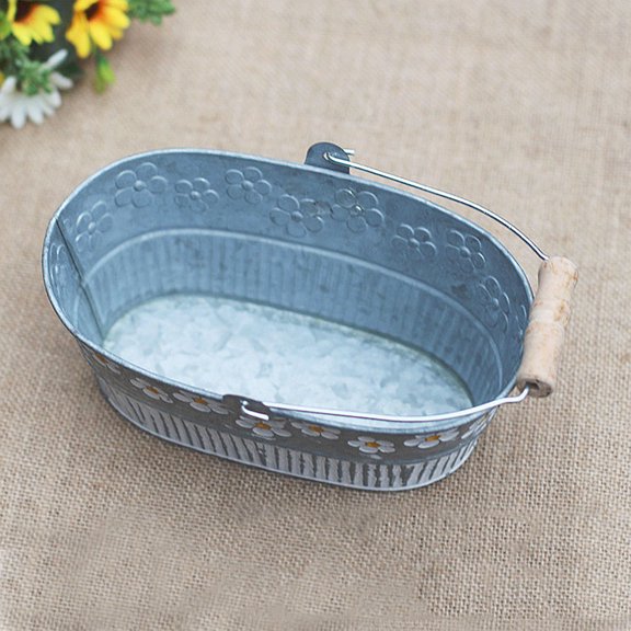 Amosfun Rustic Floral Metal Tin Bucket Flower Pot Decorative Planter for Vintage Home