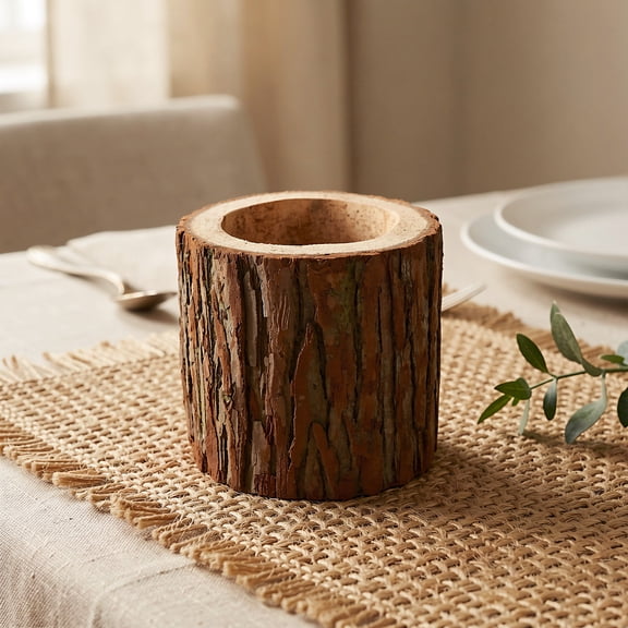 Amosfun Rustic Tree Bark Flower Arrangement Bucket Wooden 3.9 Inch Planter