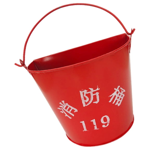 Amosfun Red Metal Sand Bucket for Fireplace Use with Handle Heat Resistant Storage Pail