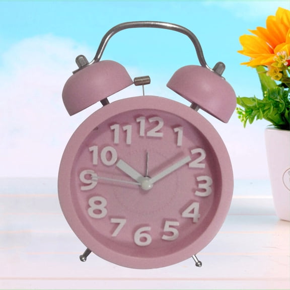 Amosfun Creative Pink Home Alarm Clock Loud Bell Silent Hands for Deep Sleep
