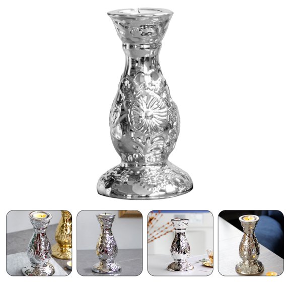 Amosfun Silver Ceramic Candle Holder for Home Decor European Style Tabletop Decoration Elegant .5 Inch