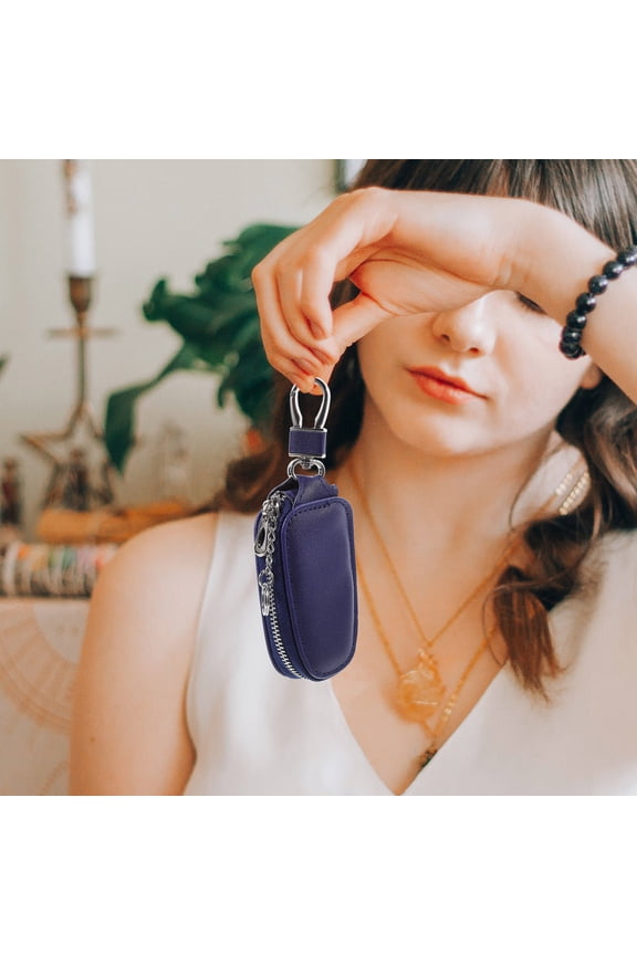 Car Key Fob Holder Blue Zipper Pouch Durable and Stylish Key Protector Bag
