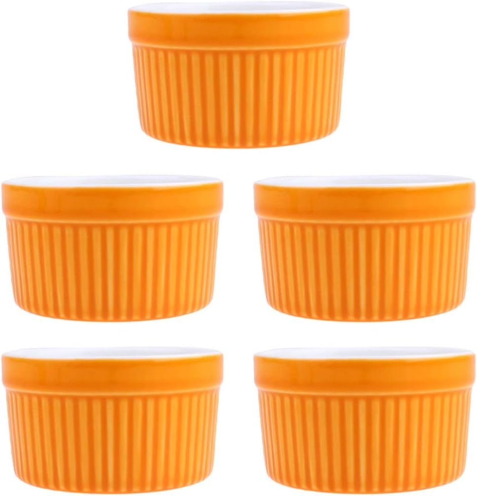 Amosfun Small Bowl 5 Pieces Ceramic Rummy Gold Baking Dish Pan Cream