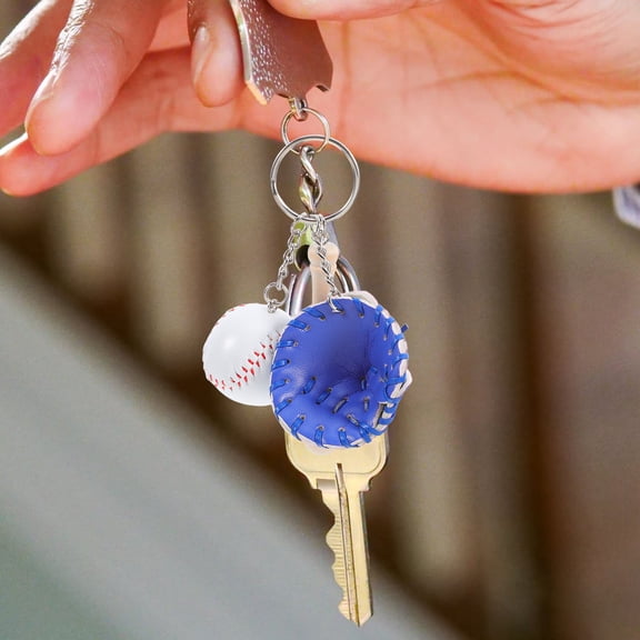 Amosfun Elegant Blue PU Baseball Keychain with Glove and Bat for Decor