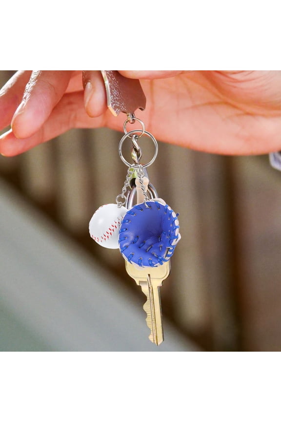 Elegant Blue PU Baseball Keychain with Glove and Bat for Decor