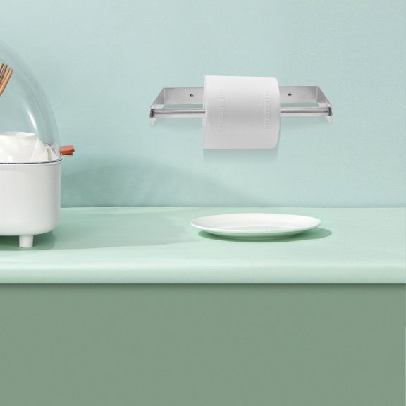 Amosfun Wall Mount Toilet Roll Holder Silver Stainless Steel for Cling Film Storage 1Pack