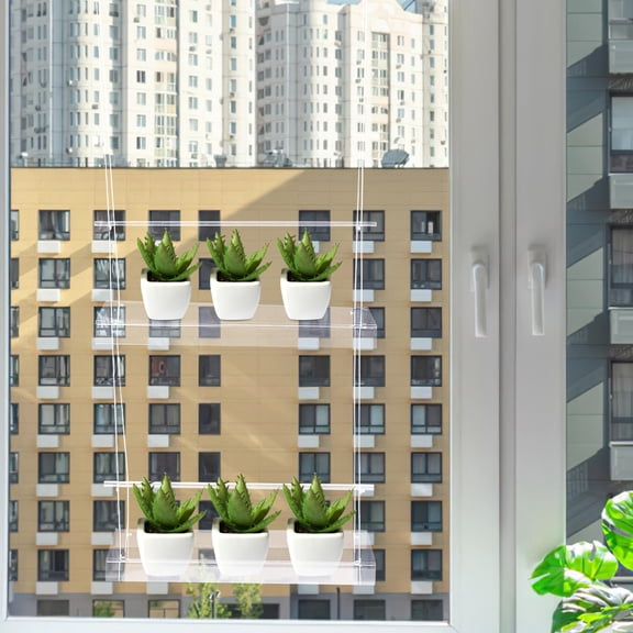 Amosfun Transparent Acrylic Window Plant Shelf Hanging Rack for Indoor Planter Display and Storage