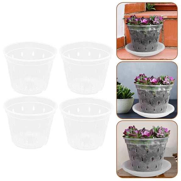 Amosfun Transparent Plastic Plant Nursery Cups for Succulents and Cuttings with Ventilation Holes 4 Pcs