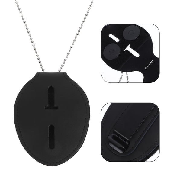 Amosfun Portable Id Cards Holder Id Card Badge Holder Black Pu 1Pack