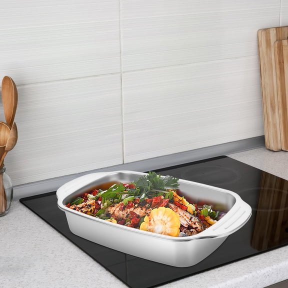 Amosfun Plated Silver Stainless Steel Roasting Pan for Fish and Lobster with Versatile Cooking Surface