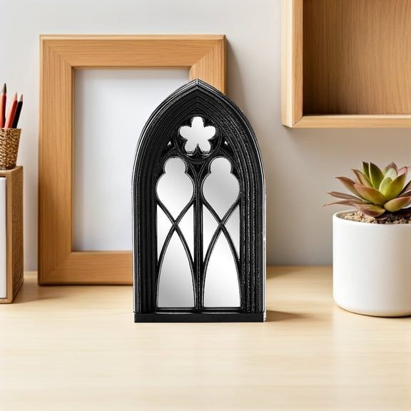 Amosfun Vintage Style Window Decorative Mirror Black for Goth Room and Hallway Decor