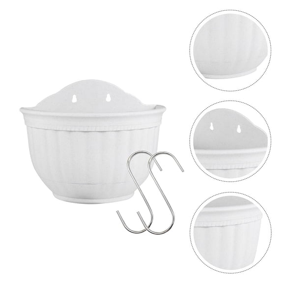 Amosfun White Plastic Half Circle Wall Mounted Hanging Flower Pot for Home Decoration