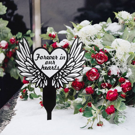 Amosfun Waterproof Acrylic Grave Cross Stake Black Memorial Sign for Cemetery Yard Decor