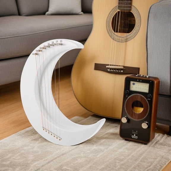 Amosfun White Seven String Lyre Harp Wooden Metal Multistring Design for Bedroom Music Corner