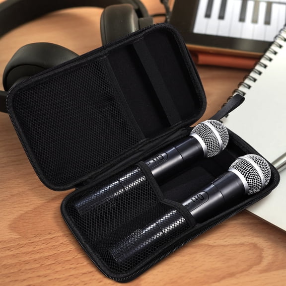 Amosfun Wireless Microphone Storage Case with Dual Holder and Padded Interior in Black