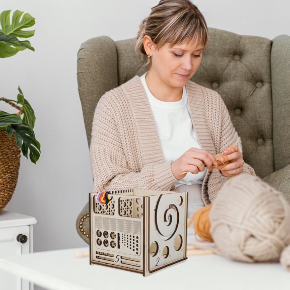 Amosfun Wood Knitting Organizer Box for Yarn Storage and Crochet Supplies