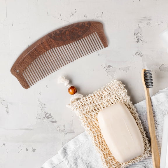 Amosfun Carved Wooden Comb for Hair Care and Scalp Massage with Smooth Black Finish