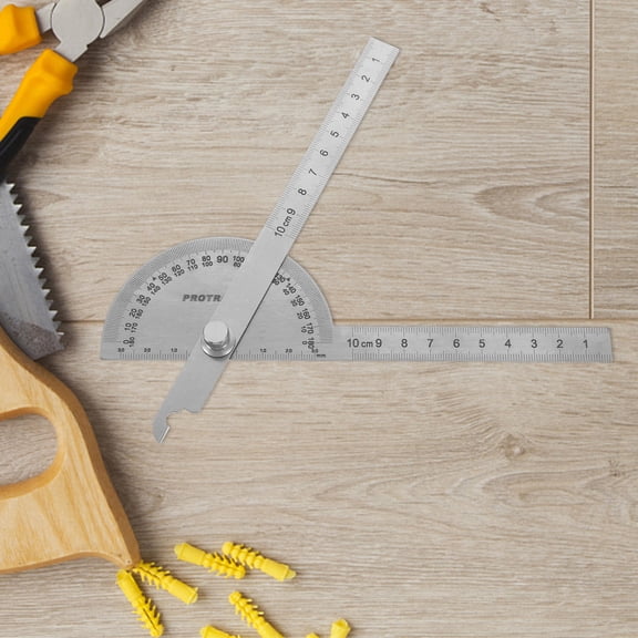 Amosfun Woodworking Protractor in Plated Silver Stainless Steel for Accurate Angle Finding and Drawing