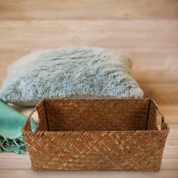 Amosfun Woven Storage Basket for Kitchen and Wardrobe Natural Seaweed Material Light Brown