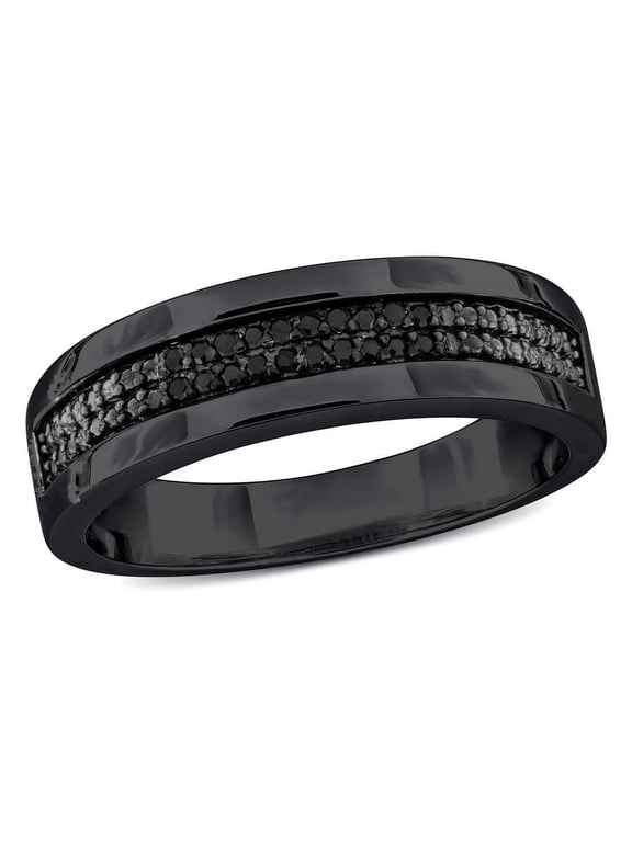 1/10ct TDW Black Diamond Double Row Men's Ring in Black Rhodium Plated Sterling Silver