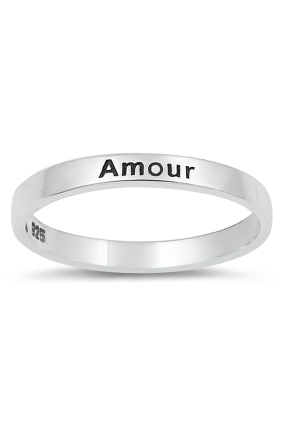 Amour Love Promise Stackable Script Ring 925 Sterling Silver Band Jewelry Female Male Unisex Size 9