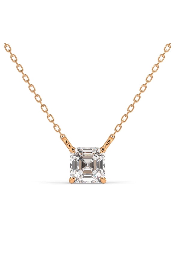 Amour Asscher Cut Solitaire Pendant Necklace 18k Rose Gold Plated | Birthday Gift for Women