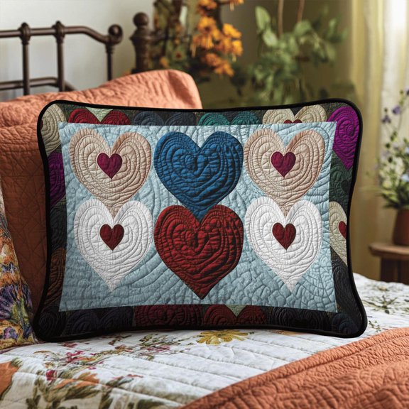 Amour Patchwork Quilted Pillowcase, Decorative Pillow Cover for Home Decor