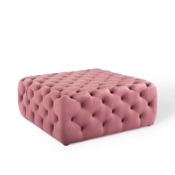 Anthem Tufted Button Large Square Performance Velvet Ottoman,Dusty Rose