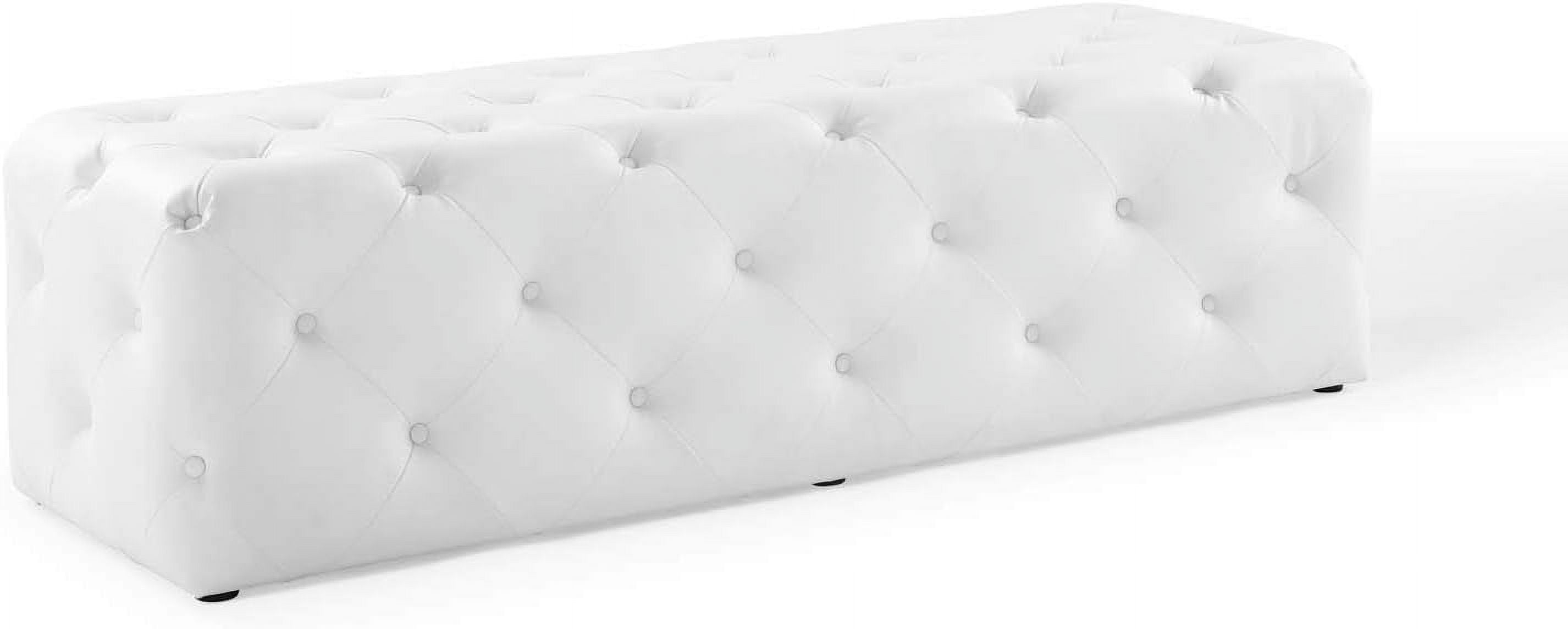 Luxurious White Vegan Leather 60" Tufted Entryway Bench