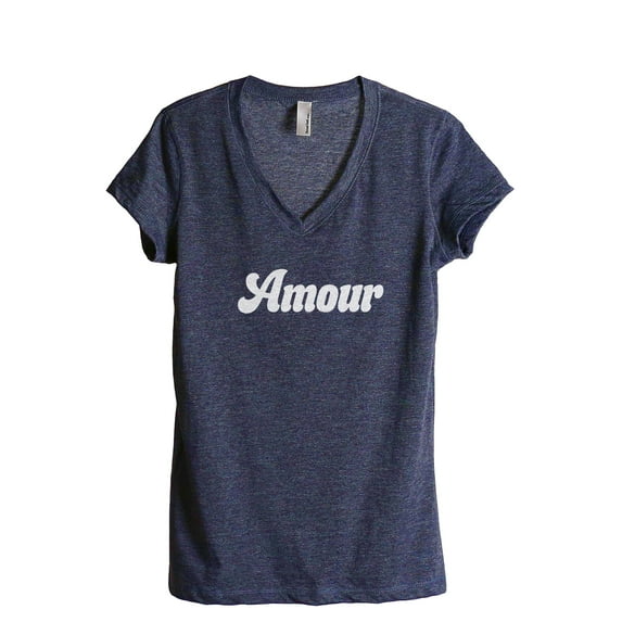 Amour Women's Fashion Relaxed V-Neck T-Shirt Tee Heather Navy Medium