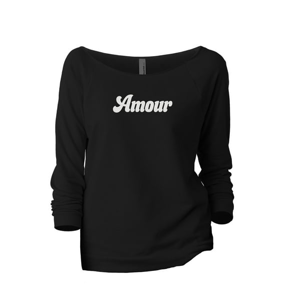 Amour Women's Fashion Slouchy 3/4 Sleeves Raglan Lightweight Sweatshirt Black Large