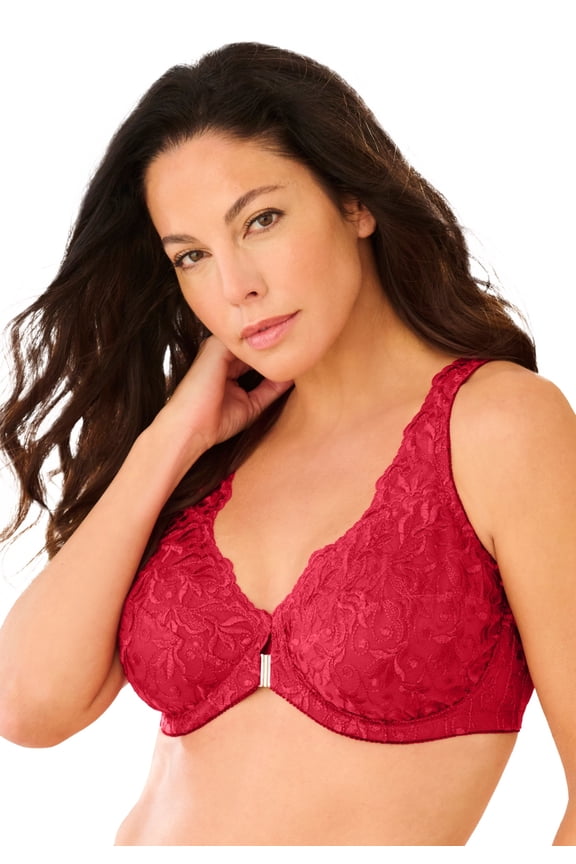 Women's Plus Size Embroidered Front-Close Underwire Bra