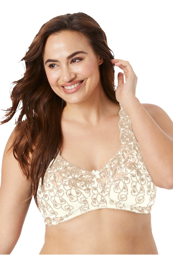 Women's Plus Size Embroidered Wireless Back-Close Bra