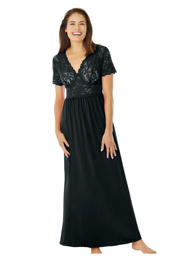 Plus Size Long Lace Top Stretch Knit Gown