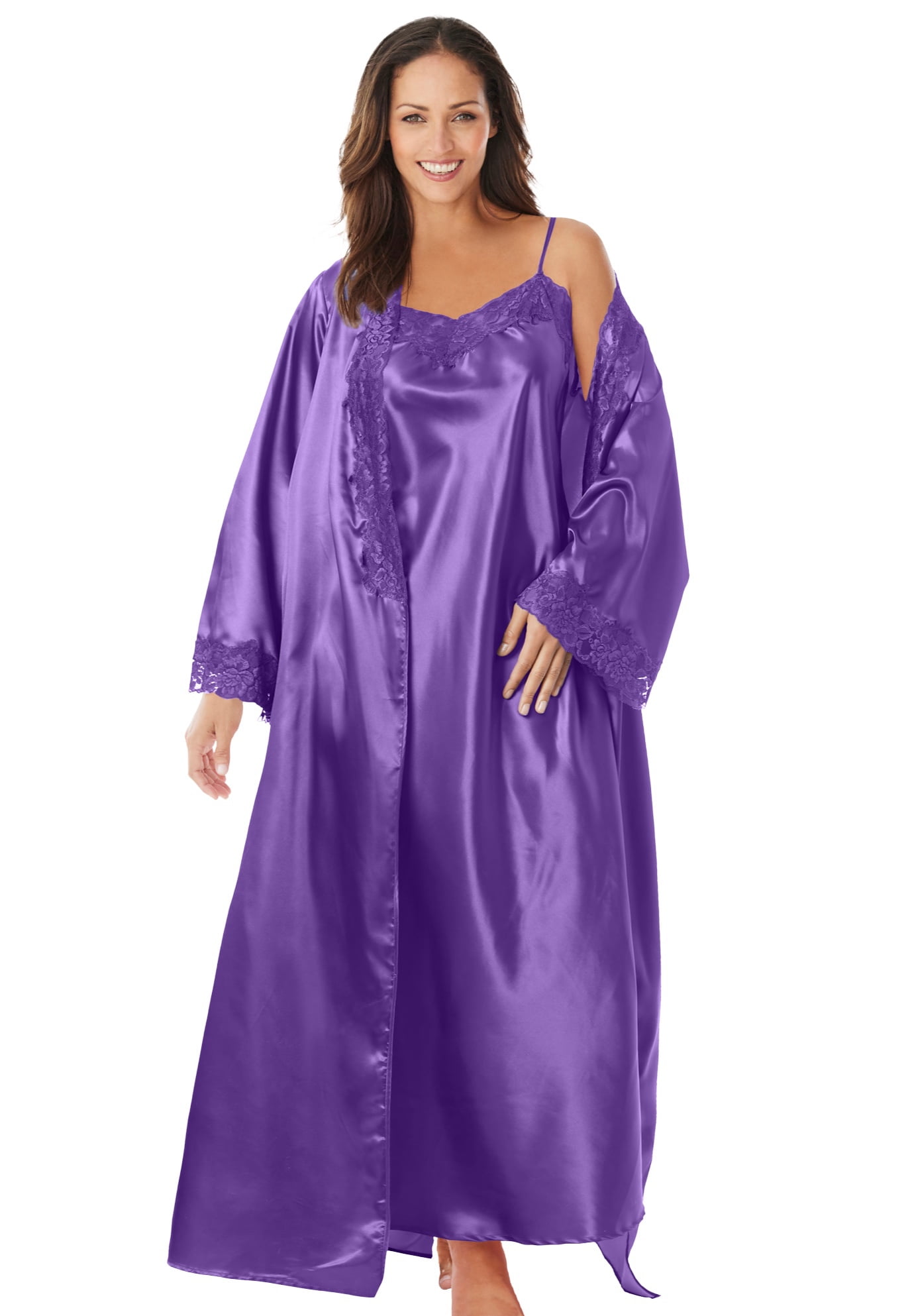 Amoureuse Women s Plus Size The Luxe Satin Long Peignoir Set