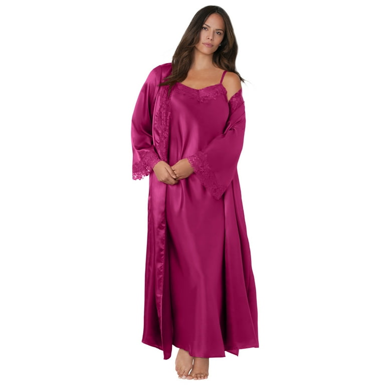 Amoureuse Women s Plus Size The Luxe Satin Long Peignoir Set Size Large 18 20 Pink