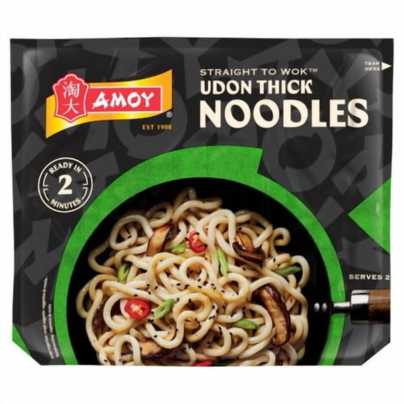 Amoy Straight To Wok Udon Thick Noodles 2 x 150g, British Import (Pack of 2)