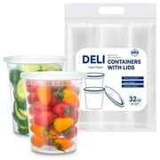 Amozife 32 oz Clear Plastic Deli Food Storage Containers with Lids, BPA-Free, Stackable, for Food Preparation, 24 Count
