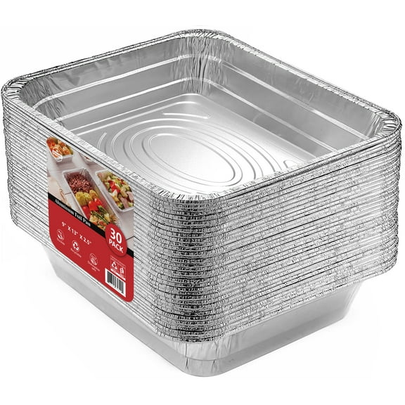 Amozife 9X13 Aluminum Foil Pans, 30 Pack Heavy Duty Half Size Deep Aluminum Baking Pans for Cooking