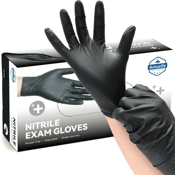 Amozife Black Disposable Nitrile Exam Gloves, Latex & Powder Free for Food Prep, 100 Count, Large