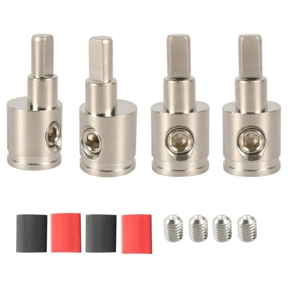 Amp Input Reducer 0 Gauge to 4 Gauge Wire Reducer Power/Ground GA Adapters Audio Amplifier Cable Terminals Nickel Plated Brass 4PCS with Heat Shrink Tubing