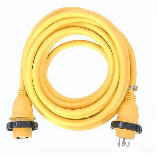 Amp Up Marine & RV Cords 125v 30a x 50' Marine Shore Power Cord, Yellow