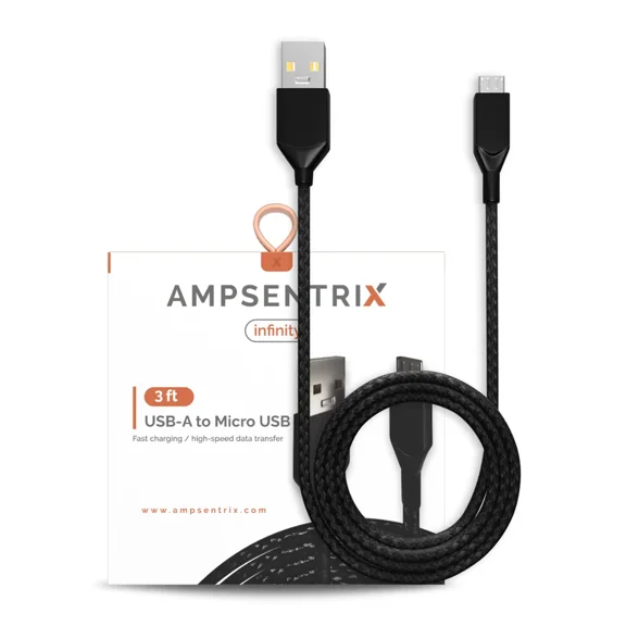 AmpSentrix - 3 Ft Micro USB To USB Type A Cable (Infinity) (Black)