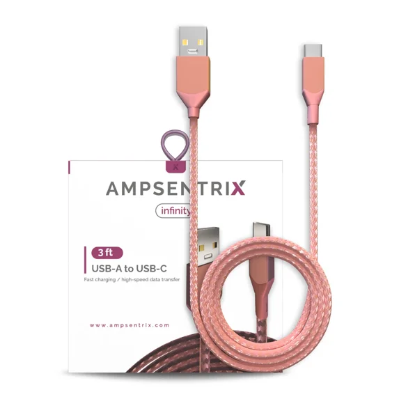 AmpSentrix - 3 Ft USB Type C To USB Type A Cable (Infinity) (Pink)