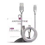 AmpSentrix - 3 Ft USB Type C To USB Type A Cable Infinity Silver