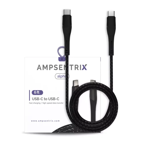 AmpSentrix - 6 Ft USB Type C To USB Type C Cable (Alpha) (Black)