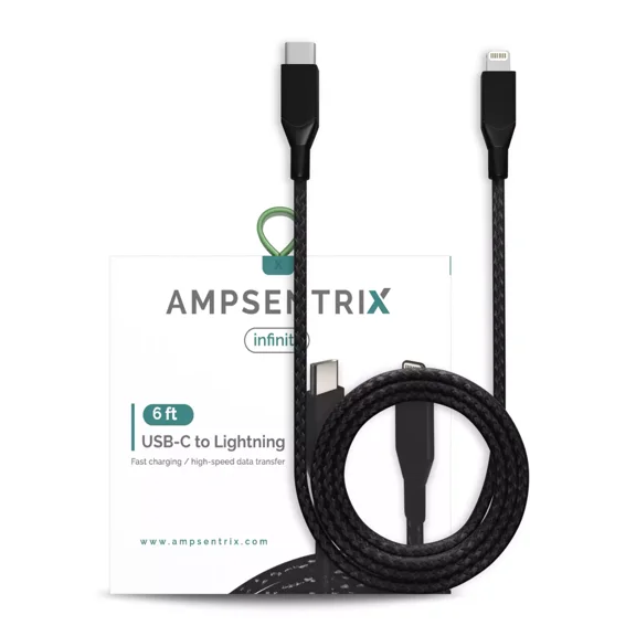 AmpSentrix - 6 Ft Non-MFI USB Type C To Lighting Cable (Infinity) (Black)