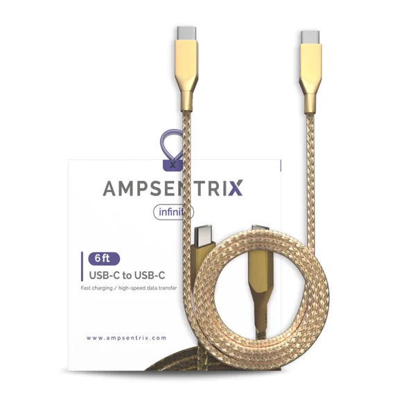 AmpSentrix - 6 Ft USB Type C To USB Type C Cable (Infinity) (Gold)